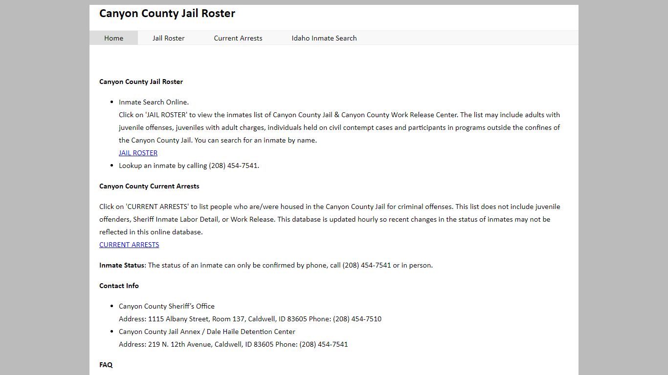 Canyon County Jail Roster